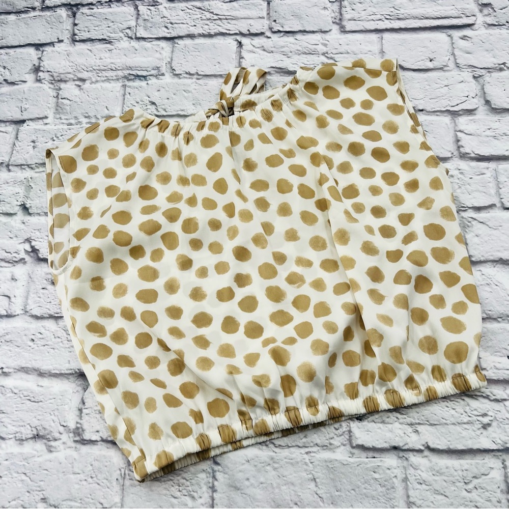 LOFT Polka Dot Shirt Blouse Womans Size XS White Tan Sleeveless Crop